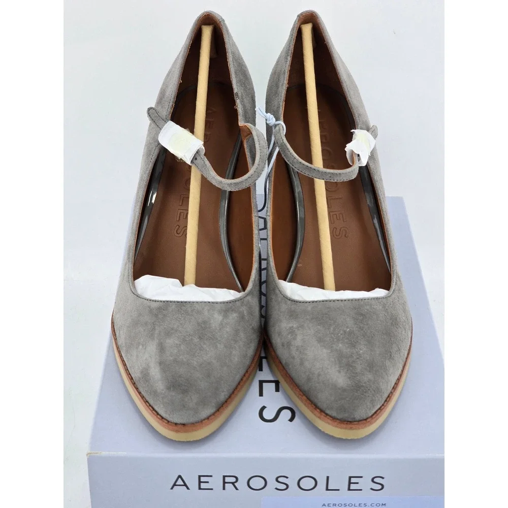 Aerosoles Lois Pump Womens 10M Grey Suede Mary Jane Heel - New